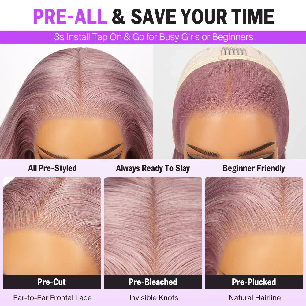 13x5 Pre-Everything Glueless Ash Purple Straight Bob with Invisible Knots